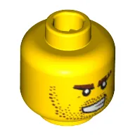 Minifig Head, Stubble, Brown Eyebrows, Bared Teeth, White Pupils Print
