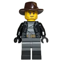 Robber, Black Torso, Dark Bluish Grey Legs, Dark Brown Fedora