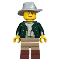 Robber, Dark Green Torso, Dark Tan Legs, Light Bluish Grey Fedora