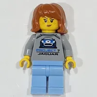 Race Driver, Light Bluish Gray Shirt, Bright Light Blue Legs, Blue Helmet with Black Visor