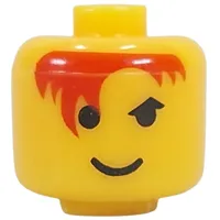 Pen Bead, Round Large, Curved Edges / Cylinder with Minifig Head with Red Hair Print