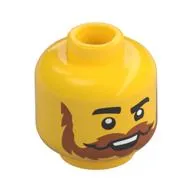 Minifig Head, Raised Thick Eyebrow, Dark Orange Moustache and Beard, Open Mouth Print