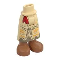 Minidoll Hips and Skirt with Ankles with Dark Tan Skirt, Bright Light Orange Decorations, Red Sash Trim