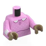 Torso, Night Gown, Dark Pink Trim, White Dots, Collar Print, Bright Pink Arms, Dark Tan Hands
