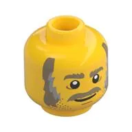 Minifig Head Chef Enzo / Horace, Dark Tan Eyebrows, Moustache, Dark Tan and Gray Sideburns, Stubble and White Pupils Print
