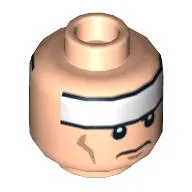 Minifig Head Batman, White Stripe on Forehead and Cheek Lines, Frown / Determined Print