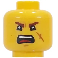 Minifig Head Jin, Dark Red Eyebrows, Scar, Open Mouth Smile / Scream