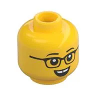 Minifig Head, Eyebrows, Glasses, Open Mouth Smile, Gap in Teeth / Annoyed Print
