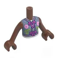Minidoll Torso Girl with Sand Blue Top, Dark Pink Bows/Laces, Bright Pink/Lime Flowers print, Medium Brown Arms and Hands