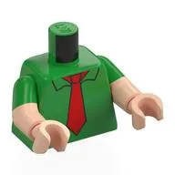 Torso, Dual Molded Arms with Shirt, Red Tie Print, Bright Green Sleeves Pattern, Light Nougat Arms and Hands