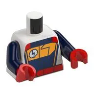Torso, Red/Dark Blue/Bright Light Orange Race Suit print, Dark Blue Arms, Red Hands