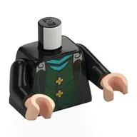 Torso, Coat, Light Bluish Grey Collar, Dark Green Vest, Gold Buttons print, Black Arms, Light Nougat Hands