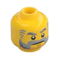 Minifig Head, Beard Gray with Gray Eyebrows, Sideburns and Stern Print