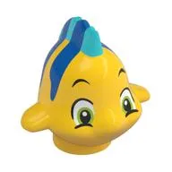 Animal, Fish with Large Eyes, Medium Blue Dorsal and Tail Fin and Blue Stripes on Top Print (Flounder / Fabius)