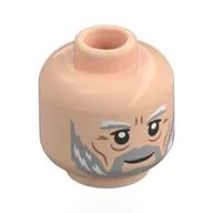 Minifig Head Magneto, White/Light Bluish Grey Thick Eyebrows, Beard, Nougat Wrinkle,, Neutral / Smile