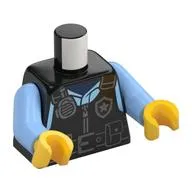 Torso, Police Uniform, Black Vest, Silver Star Logo, Radio, Utility Belt print, Bright Light Blue Arms, Yellow Hands