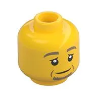 Minifig Head Wylde, Dark Tan Eyebrows and Beard, Open Eyes Smile / Closed Eyes Smile Print