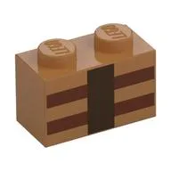 Brick 1 x 2 with Reddish Brown and Dark Brown Lines Print