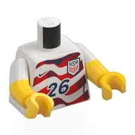 Torso, Dual Molded Arms with Football Shirt, Red/Dark Red Wavy Flag Stripes, Dark Blue USA, Nike Logo, '26' Print, White Sleeves Pattern, Yellow Arms and Hands