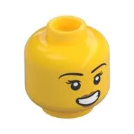 Minifig Head Rooky Partnur, Eyebrows, Eyelashes, Peach Lips, Lopsided Open Mouth Smile with Teeth Print
