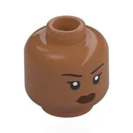 Minifig Head Ramirez, Black Eyebrows, Reddish Brown Lips, Neutral Stare