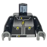 Torso Leather Jacket with Zipper, LEGO Logo on Back Print (Stuntman), Black Arms, Dark Gray Hands