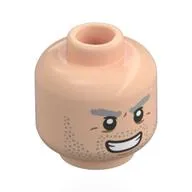 Minifig Head Dr. Hiriluk, Light Bluish Grey Eyebrows, Stubbles, Wrinkles, Smile with Teeth / Angry