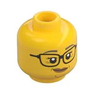Minifig Head, Dark Bluish Grey Eyebrows, Glasses, Crooked Smile / Open Mouth Teeth Smile Print