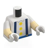 Torso, Dual Molded Arms, Dark Blue Suspenders, Yellow Buttons, Blue Belt Print, White Sleeves Pattern, Tan Arms, White Hands