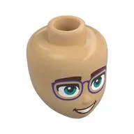 Minidoll Head, Purple Glasses, Dark Turquoise Eyes, Open Mouth Smile