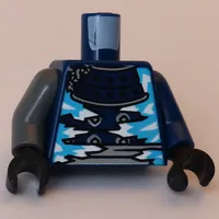 Torso, Odd Arms, Samurai Armor, Silver Trim, White/Azure Icicles print, Left Dark Blue Arm, Right Dark Bluish Gray Arm, Black Hands