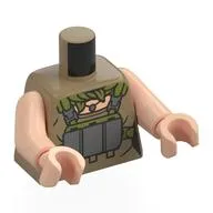 Torso, Olive Backpack, Scarf, Dark Bluish Grey Straps, Harness, Pickaxe Print, Light Nougat Arms and Hands