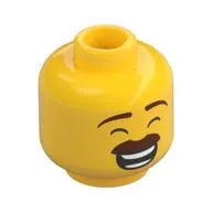 Minifig Head, Thick Reddish Brown Mustache, Big Smile, Open Mouth, Teeth / Smirk