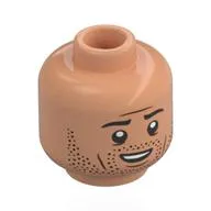 Minifig Head Ian Malcolm, Black Eyebrows, Stubbles, Open Mouth Smile / Scared