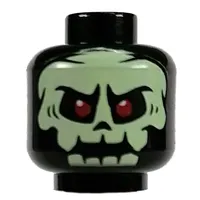 Minifig Head Bone Guard / Knight / Warrior, Yellowish Green Skull, Red Eyes print