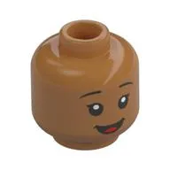 Minifig Head Lilo, Thin Black Eyebrows, Open Mouth Smile/Tongue Sticking Out