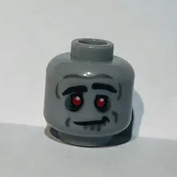 Minifig Head Zombie, Red Eyes, Eyebrows, Silver Lines, Crooked Smile Print