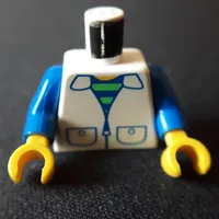 Torso Vest, Striped Undershirt, Zipper, Pockets Print, Blue Arms, Yellow Hands