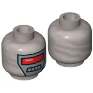 Minifig Head Robot, Red Visor, 4 Mouth Squares on White Background Print [Hollow Stud]