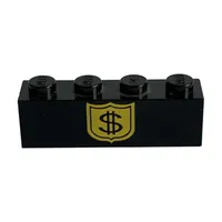 Brick 1 x 4 with Black Dollar Sign on Yellow Badge Print