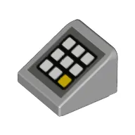 Brick Sloped 30° 1 x 1 x 2/3 (Cheese Slope) with Keypad, 8 White Buttons, 1 Yellow print