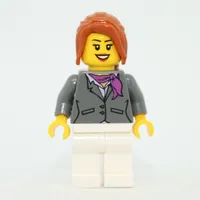 Woman, Dark Bluish Gray Jacket with Magenta Scarf, White Legs, Dark Orange Hair