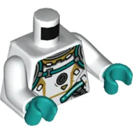 Torso Spacesuit, Dark Turquoise Trim, Dark Bluish Gray Hose and Vent Print, White Arms, Dark Turquoise Hands