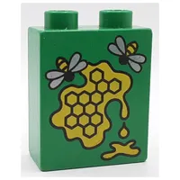 Duplo Brick 1 x 2 x 2 with 2 Bees and Honeycomb Print