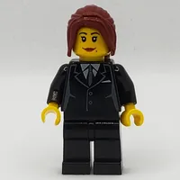 Woman, Black Suit with Tie, Dark Red Hair