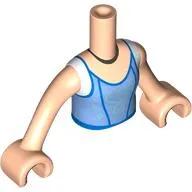 Minidoll Torso Girl with Bright Light Blue Dress, Blue Trim, Black Necklace print, Light Nougat Arms and Hands