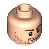 Minifig Head Dastan, Beard Stubble, Bushy Eyebrows, Determined / Grin Print