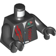 Torso Leather Jacket with Zipper, Red Lines and Checks, Faded Octan Logo Print, Black Arms and Hands