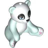 Animal, Panda Sitting with White Head and Belly and Blue Eyes, Pink Hearts Print