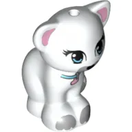 Animal, Cat, Sitting with Medium Azure Eyes, Collar, Bright Pink Ears, Pendant, Light Bluish Gray Markings Print